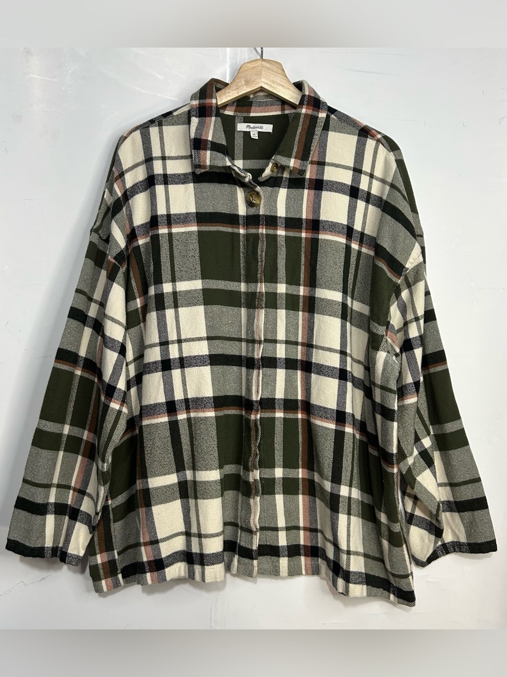 Madewell Bromley Flannel Green Plaid Button Down Shirt XL